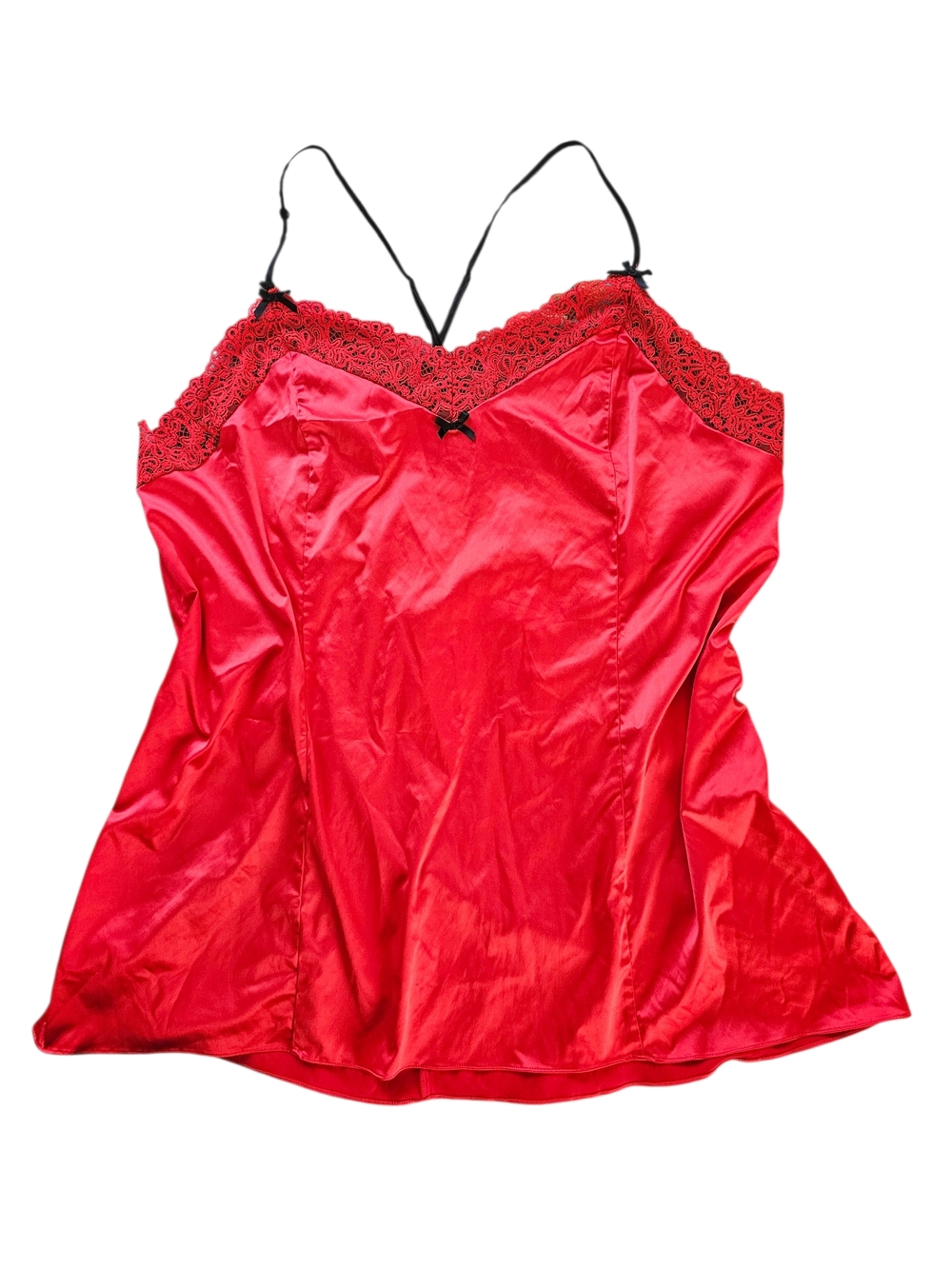 Cacique Vibrant Red Satin Slip with Black Straps
